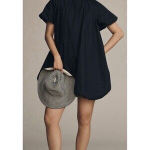 Anthropologie Small Puff Sleeved Relaxed Bubble Mini Dress Navy Blue Women’s